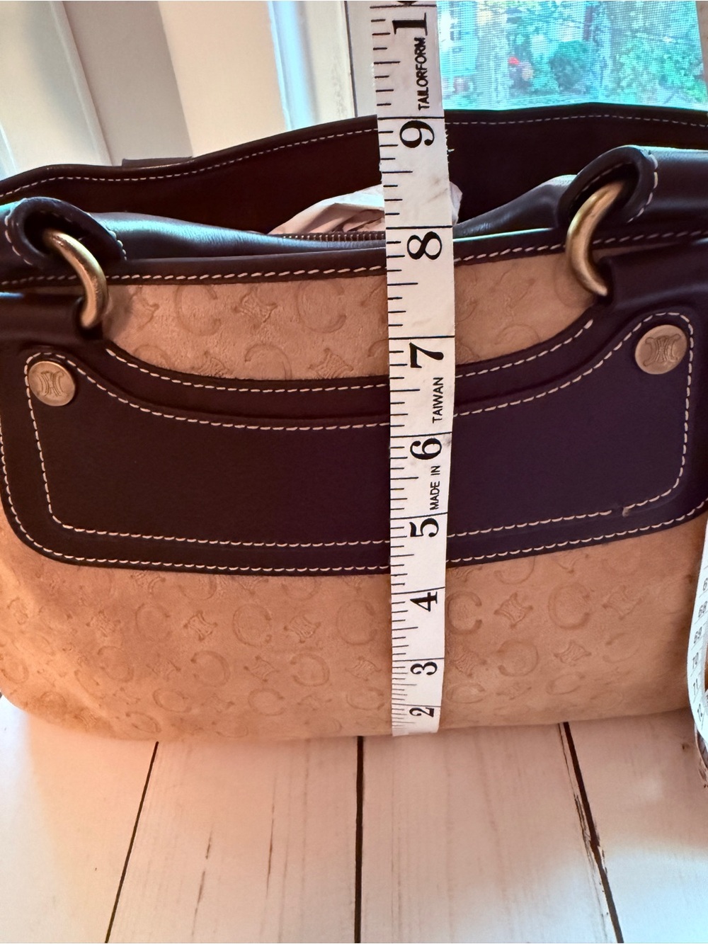 Celine | Vintage Boogie Bag in Tan C Macadam Embossed Suede - Picture 14 of 15